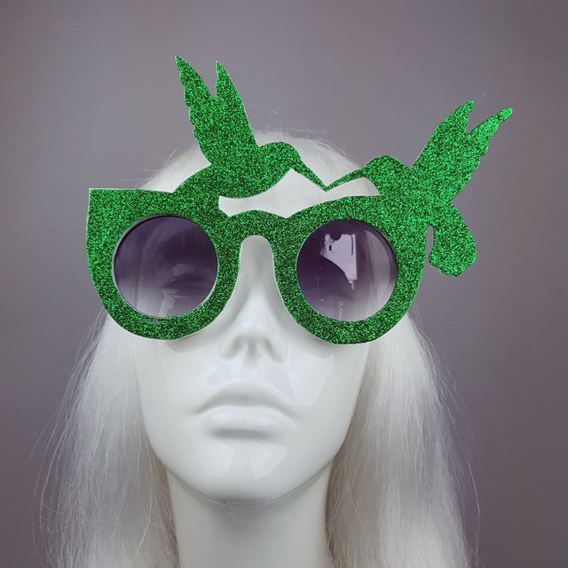 "Le Coup De Foudre" Green Glitter Hummingbird Sunglasses