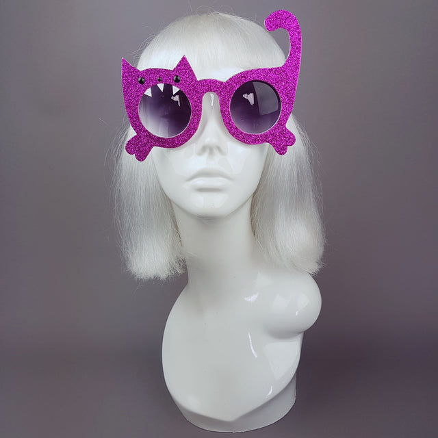 "I Will Eat You" Pink Glitter Cat Sunglasses