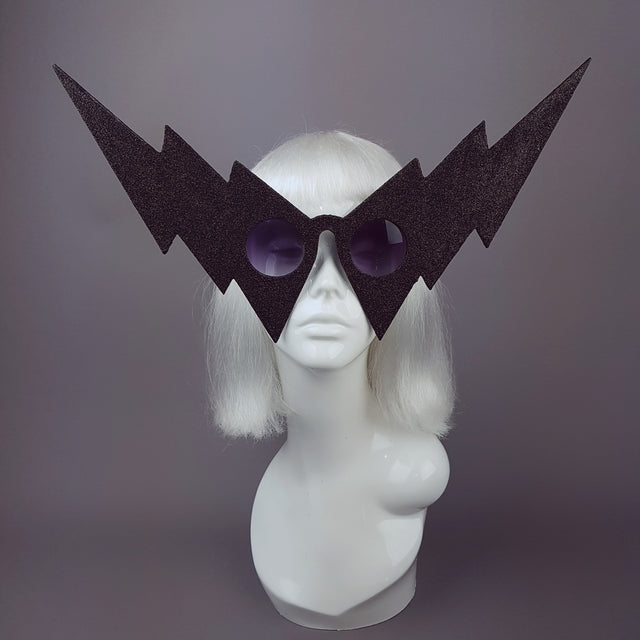 "Vigilante" Black Glitter Lightning Bolt Sunglasses