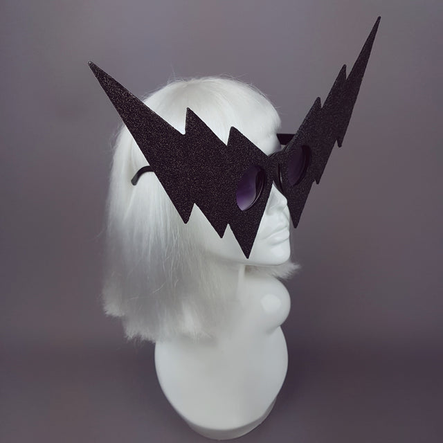 "Vigilante" Black Glitter Lightning Bolt Sunglasses