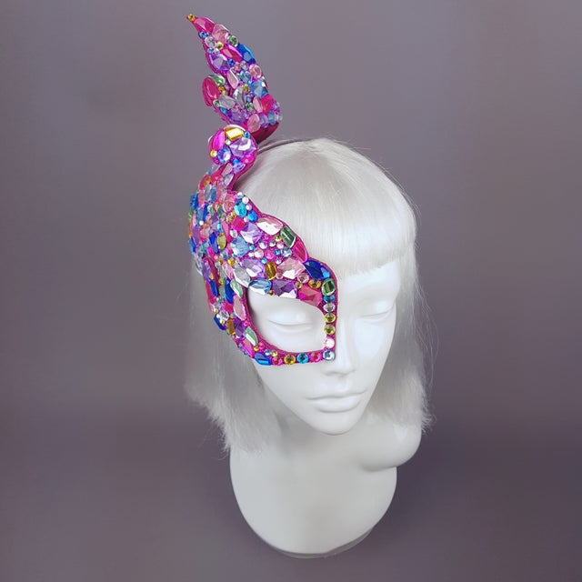 "Discobaby" 80s Inspired Rainbow Jewel Half Mask