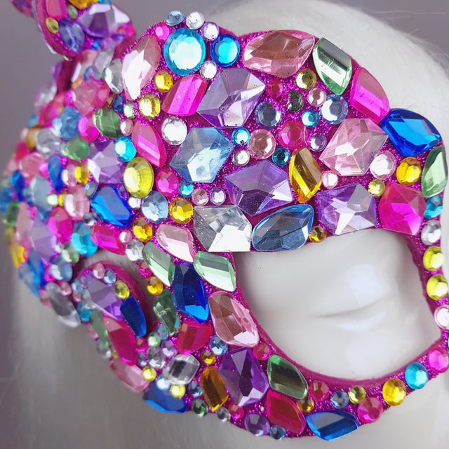 "Discobaby" 80s Inspired Rainbow Jewel Half Mask