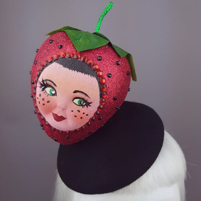 Glittery Doll Face Strawberry Hat "Fraise"