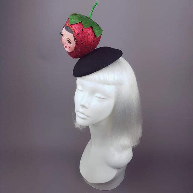 Glittery Doll Face Strawberry Hat "Fraise"
