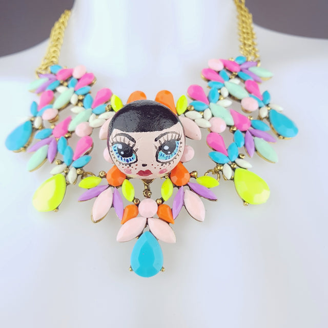 "Trésor" Opulent Colourful DollFace Necklace