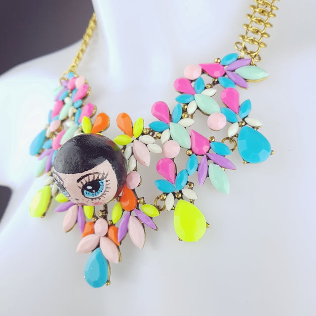 "Trésor" Opulent Colourful DollFace Necklace