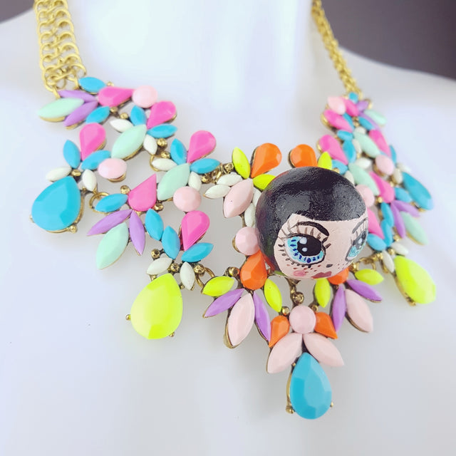 "Trésor" Opulent Colourful DollFace Necklace