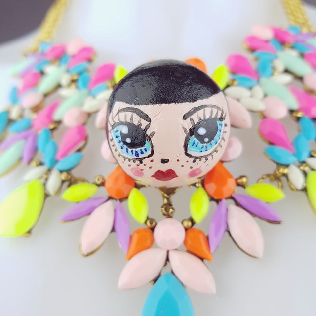 "Trésor" Opulent Colourful DollFace Necklace