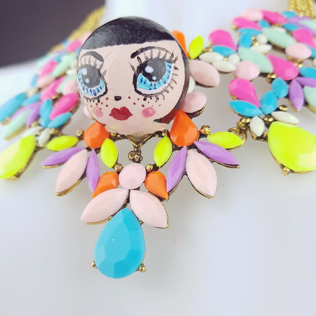 "Trésor" Opulent Colourful DollFace Necklace