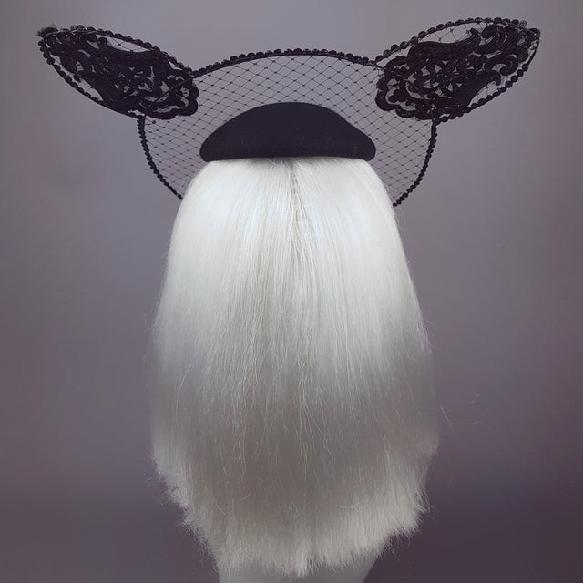 "Minou" Black Cat Wired Veil Hat