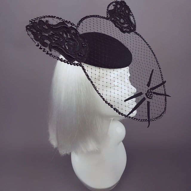 "Minou" Black Cat Wired Veil Hat