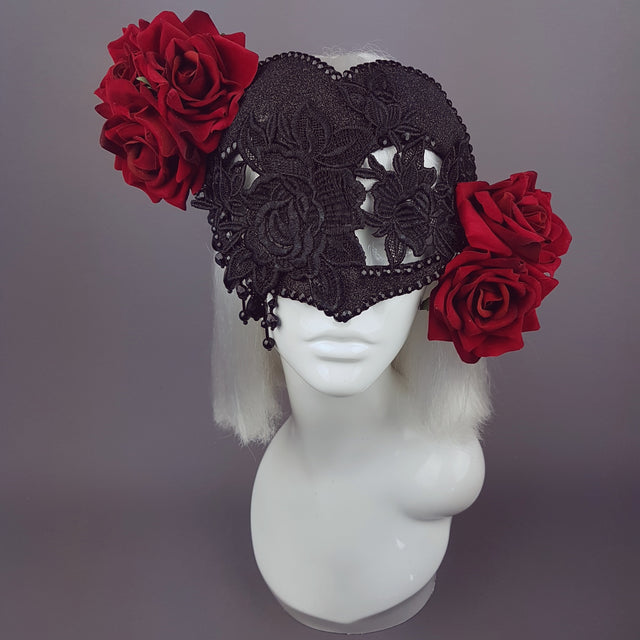 "Rozalia" Black Jewelled Heart Rose Mask