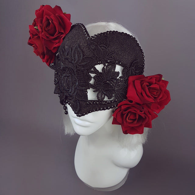 "Rozalia" Black Jewelled Heart Rose Mask