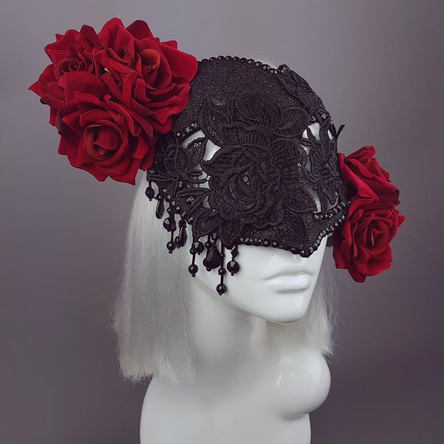 "Rozalia" Black Jewelled Heart Rose Mask