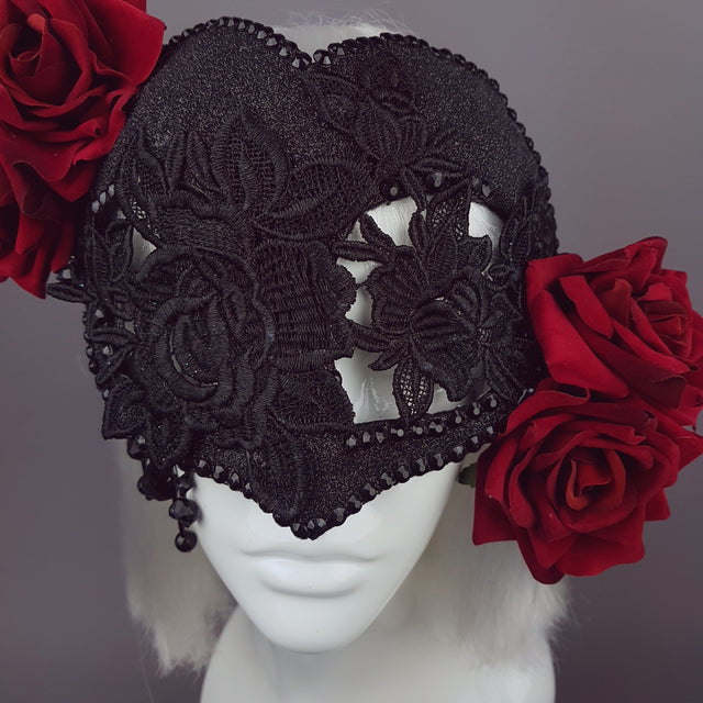 "Rozalia" Black Jewelled Heart Rose Mask