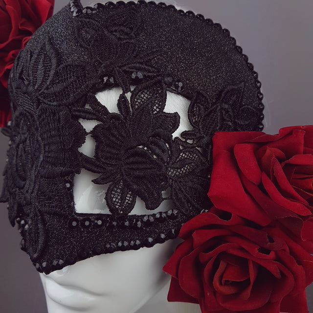 "Rozalia" Black Jewelled Heart Rose Mask