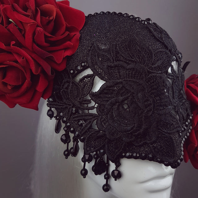 "Rozalia" Black Jewelled Heart Rose Mask