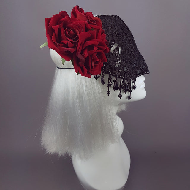 "Rozalia" Black Jewelled Heart Rose Mask