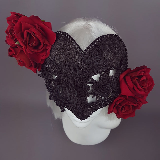 "Rozalia" Black Jewelled Heart Rose Mask