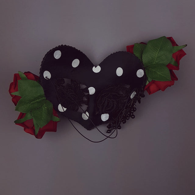 "Rozalia" Black Jewelled Heart Rose Mask