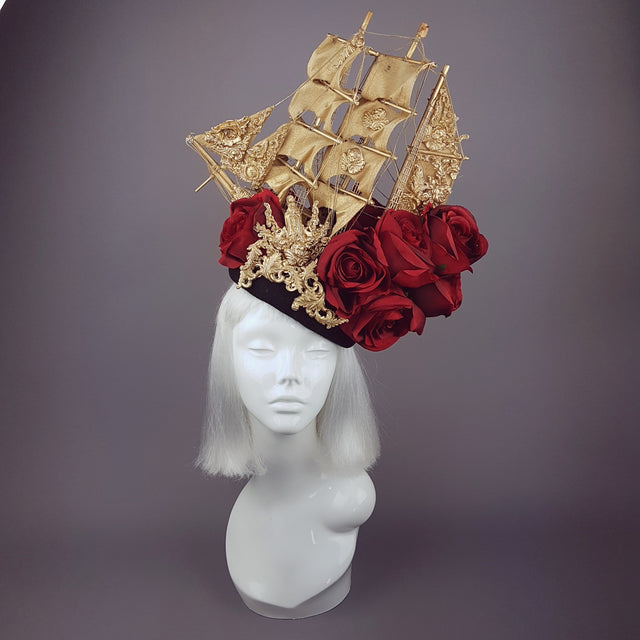 "Aurum Rosa" Gold Ship & Red Roses Headdress