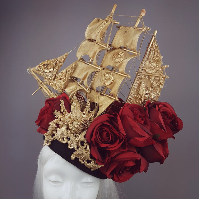 "Aurum Rosa" Gold Ship & Red Roses Headdress
