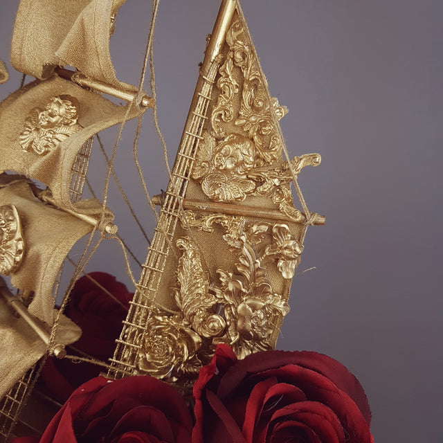 "Aurum Rosa" Gold Ship & Red Roses Headdress