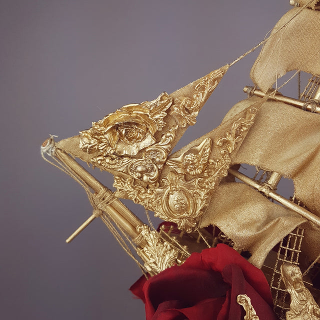 "Aurum Rosa" Gold Ship & Red Roses Headdress