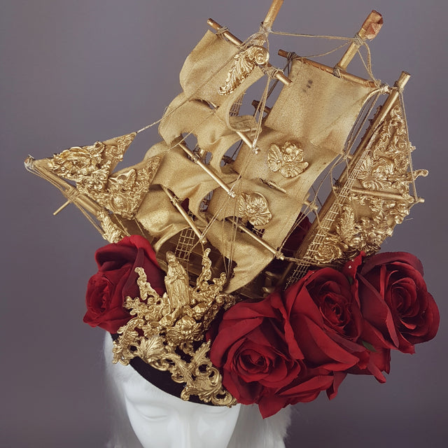 "Aurum Rosa" Gold Ship & Red Roses Headdress
