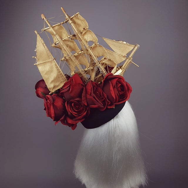 "Aurum Rosa" Gold Ship & Red Roses Headdress
