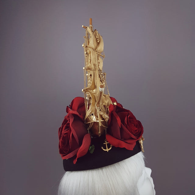 "Aurum Rosa" Gold Ship & Red Roses Headdress