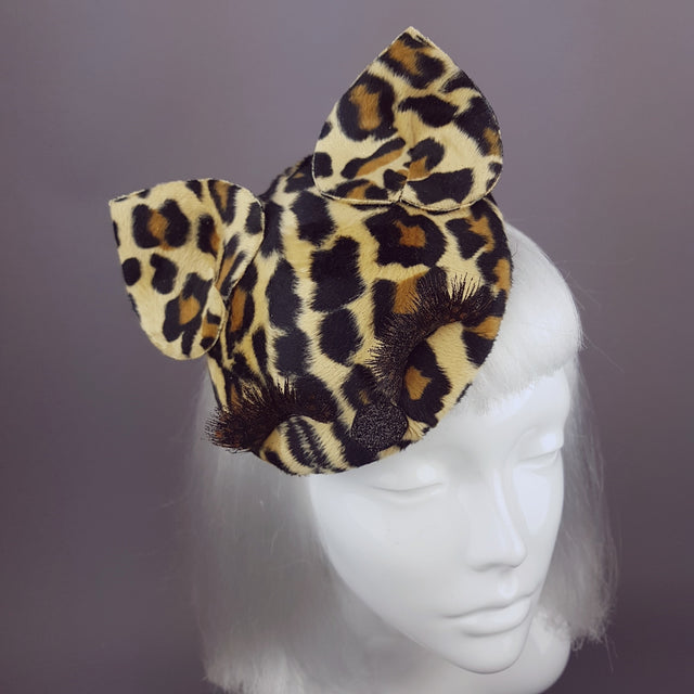 "Fluffy" Leopard Print, Cat Ears Fascinator
