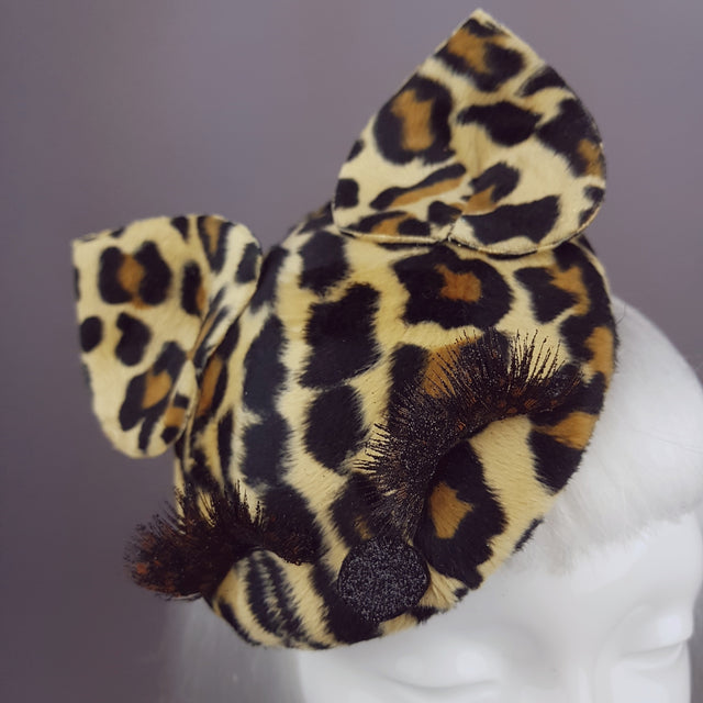 "Fluffy" Leopard Print, Cat Ears Fascinator