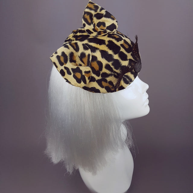 "Fluffy" Leopard Print, Cat Ears Fascinator