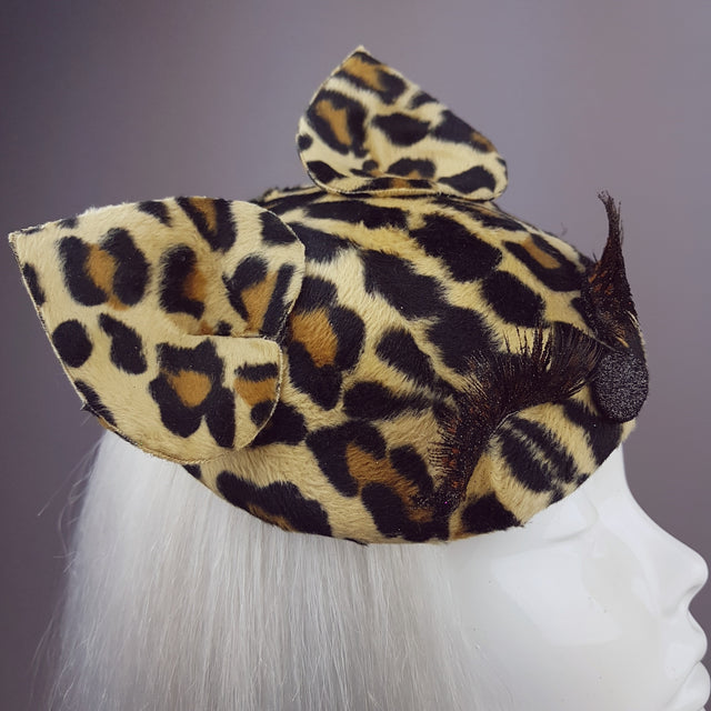"Fluffy" Leopard Print, Cat Ears Fascinator