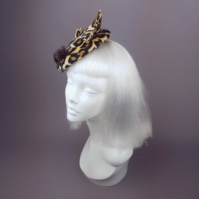 "Fluffy" Leopard Print, Cat Ears Fascinator