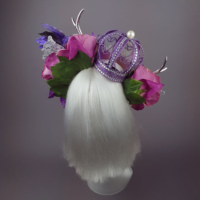 "Avalon" Purple Crown & Bird Floral Antler Headpiece