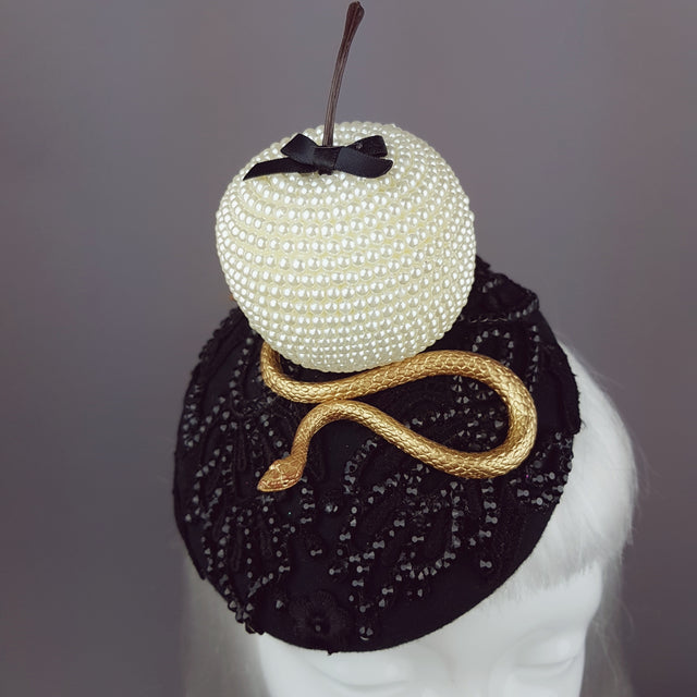 "Forbidden Fruit" Pearl Apple & Snake Crystal Hat