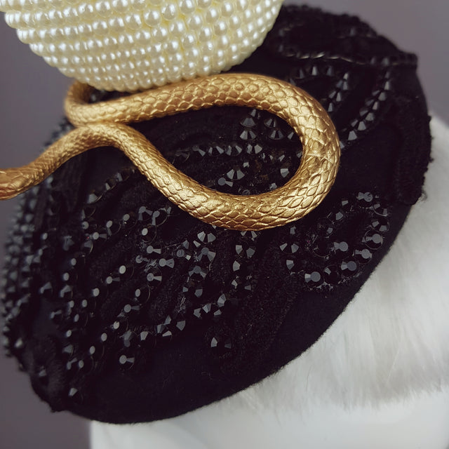 "Forbidden Fruit" Pearl Apple & Snake Crystal Hat