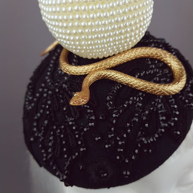 "Forbidden Fruit" Pearl Apple & Snake Crystal Hat