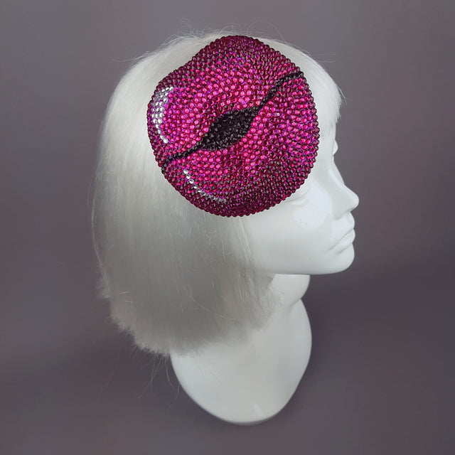 Fuchsia Pink Crystal Lips Hat "L'Amour"