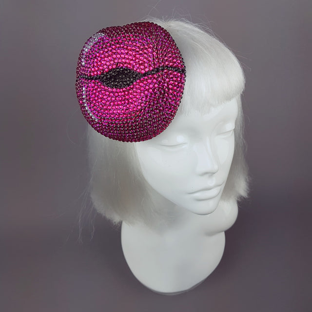 Fuchsia Pink Crystal Lips Hat "L'Amour"