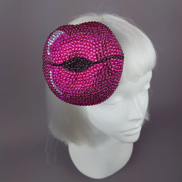 Fuchsia Pink Crystal Lips Hat "L'Amour"