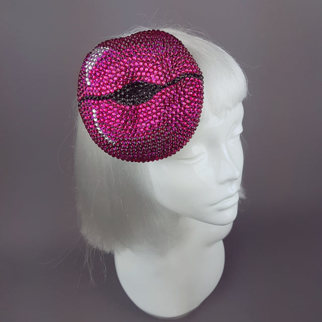 Fuchsia Pink Crystal Lips Hat "L'Amour"