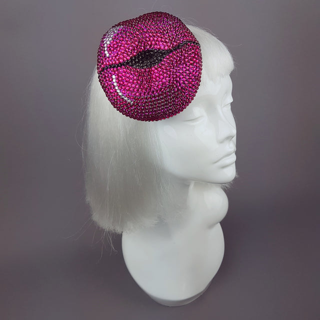 Fuchsia Pink Crystal Lips Hat "L'Amour"