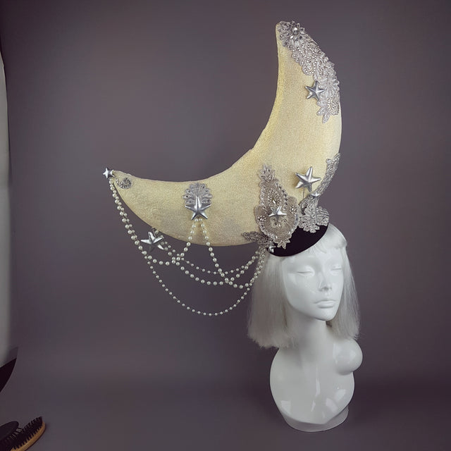 "Selenophile" OTT Glittery Pearl Moon Hat