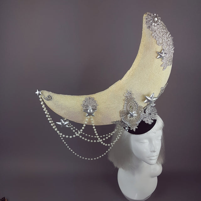 "Selenophile" OTT Glittery Pearl Moon Hat