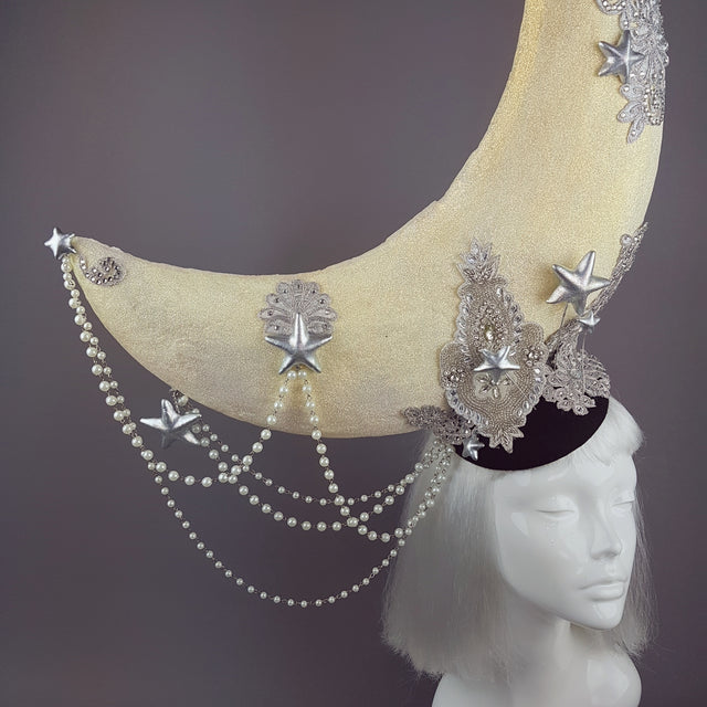 "Selenophile" OTT Glittery Pearl Moon Hat