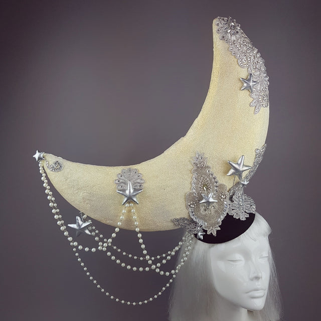 "Selenophile" OTT Glittery Pearl Moon Hat