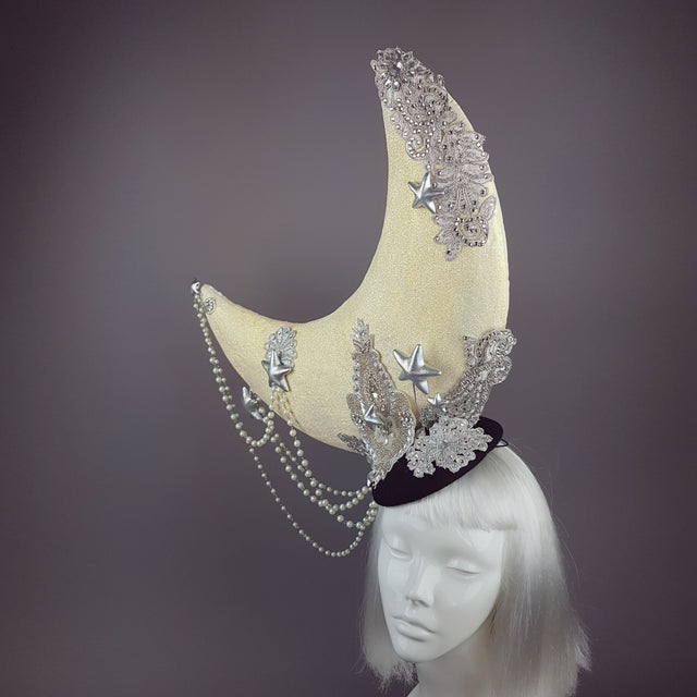"Selenophile" OTT Glittery Pearl Moon Hat